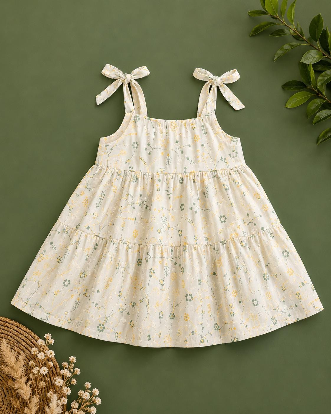 Organic Cotton Toddler Girl Squareneck  Dress Summer Birthday Outfit Kids Dress Baby Girl Dress