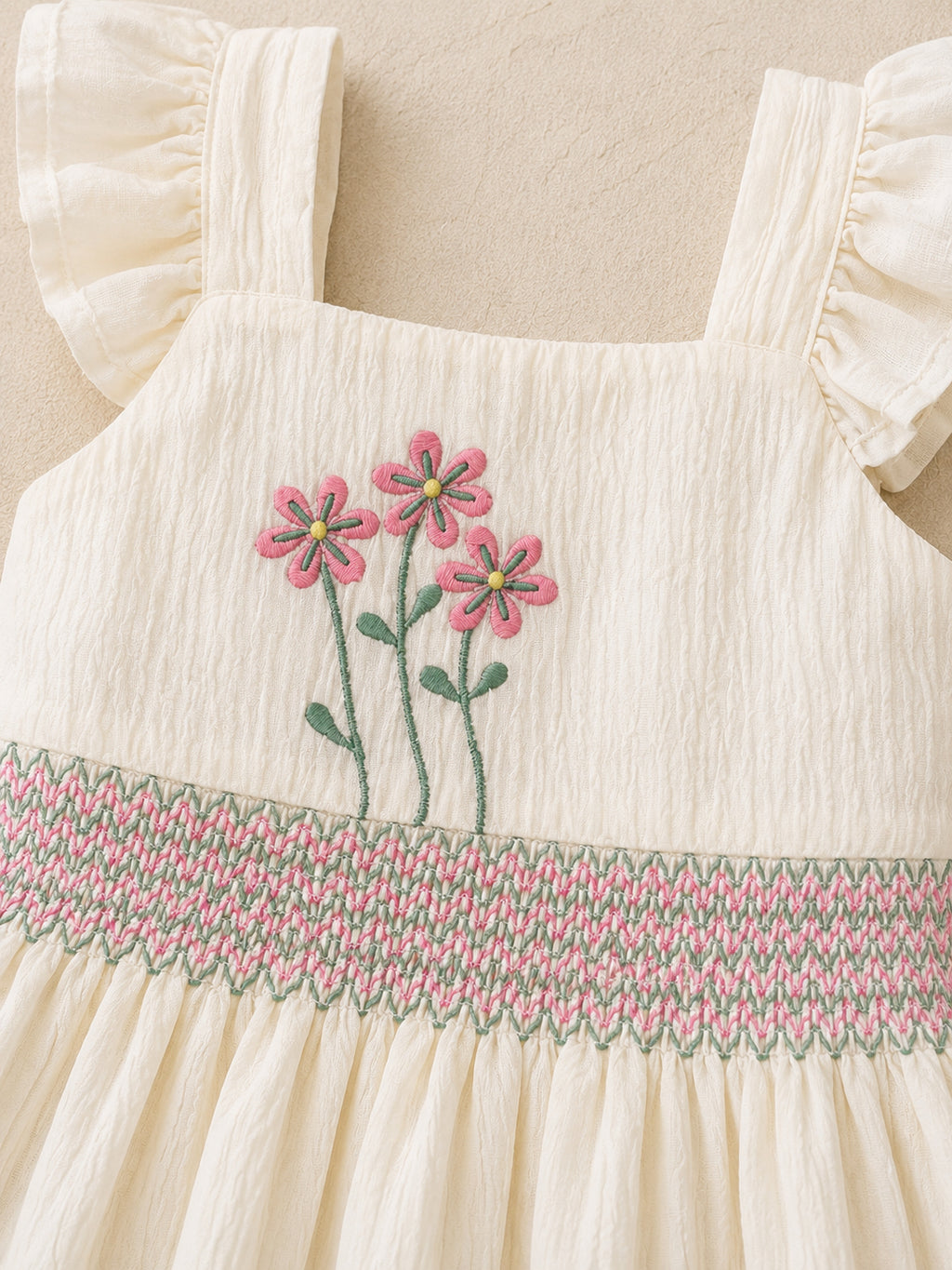 Elegant White Toddler Girl Dress with Floral Embroidery | Flutter Sleeve Summer Dress