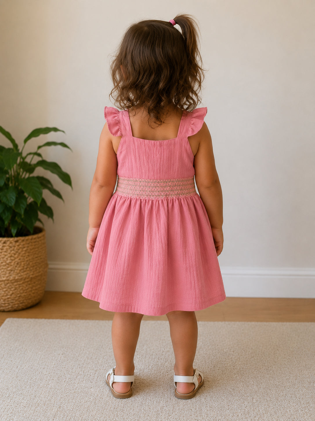 Organic Cotton Pink Squareneck Dress — Toddler and Baby Girls