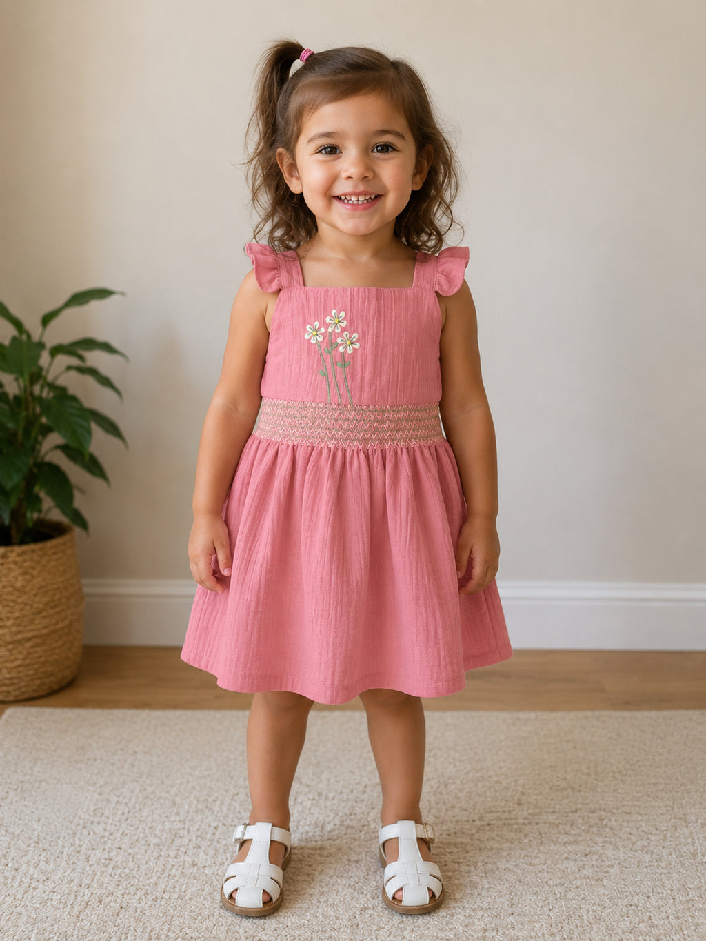 Organic Cotton Pink Squareneck Dress — Toddler and Baby Girls