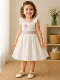 Elegant White Toddler Girl Dress with Floral Embroidery | Flutter Sleeve Summer Dress